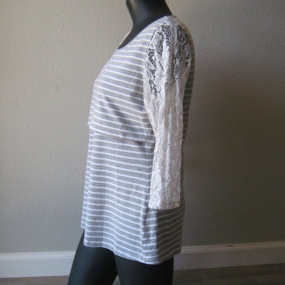 Milk Nursingwear Stripes Gray and White Top - Picture 8 of 9